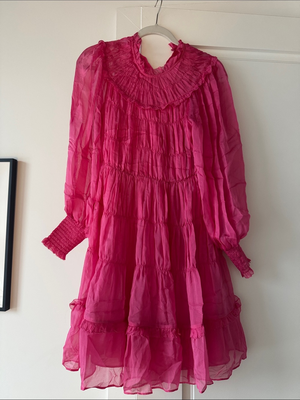 Ruffled Long-Sleeve Pink Tiered Dress